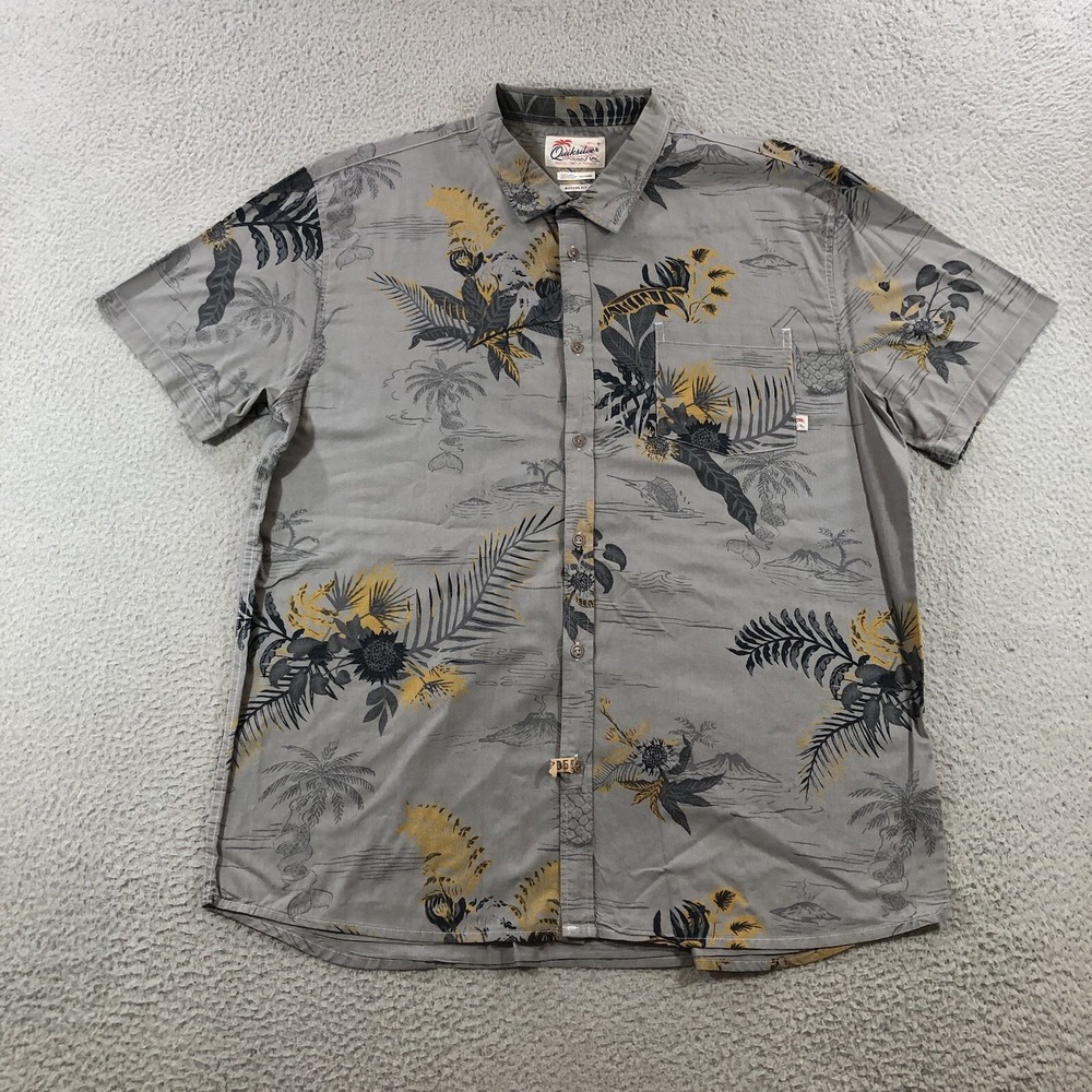 Quicksilver Shirt Men's XXL Hawaiian Floral Gray Radical Times Casual Button Up